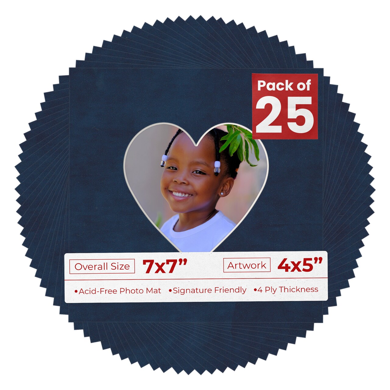 Navy Suede Mat Board for 7x7 Frames - Heart Opening for 4x5 Photos